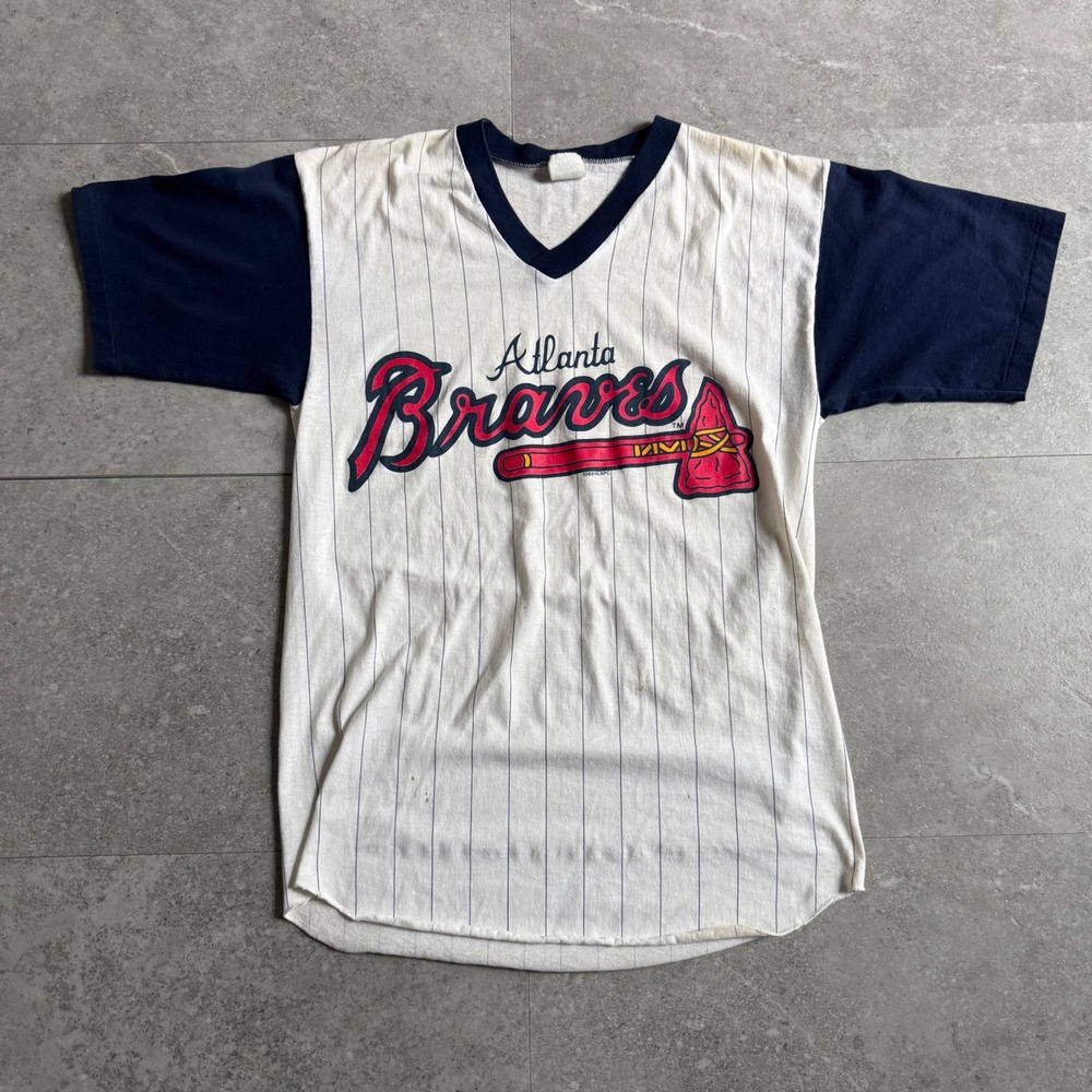 Vintage 1988 Atlanta Braves MLB Pinstripe V-Neck Shirt Size M